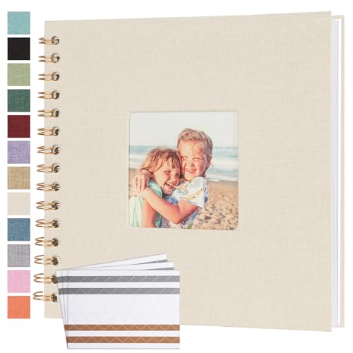 Scrapbook Photo Album 8x8 Inches 40 Pages Hardcover Kraft Paper Linen Cover Scrap Book Memory Book DIY Scrapbook Albums for Wedding Baby Boyfriend Travel Anniversary Family Beige