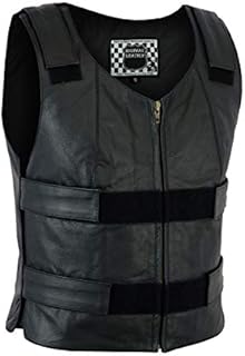 Women Motorcycle Black Bulletproof Replica Leather Vest (Medium)