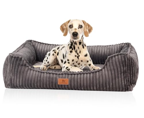 Knuffelwuff orthopädisches Hundebett aus Breitcord Sedona M-L 85 x 63cm Grau | Abnehmbarer Bezug | waschbar | für große, mittelgroße und kleine Hunde