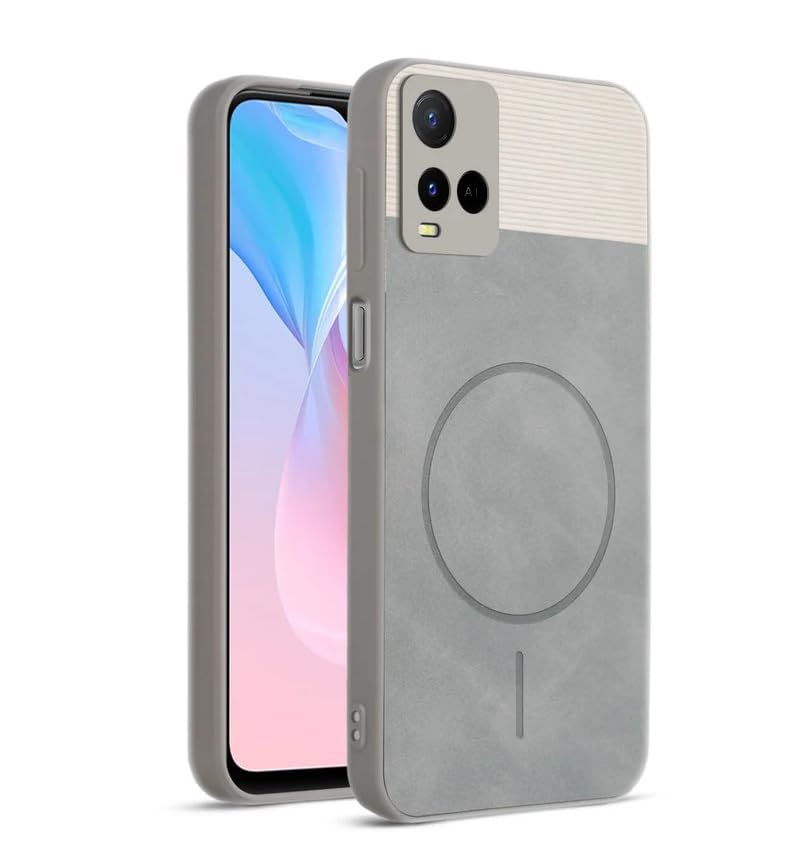 Image of Bintage CASE Mac Safe Design Hard Light Weight Back Case | Soft Border Camera Protect | Dual PU Leather Finish Back Cover Compatible for Vivo Y21e / Vivo Y21A - White & Grey