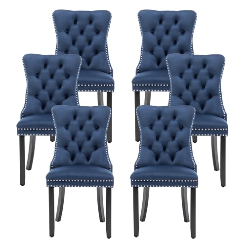 Image of Velvet Dining Chairs, Tufted Kitchen & Dining Room Chairs, Blue, Set of 6