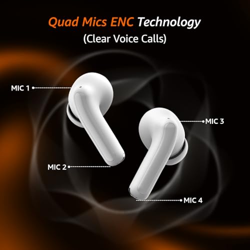 Image of Amazon Basics Pro Series Wireless in Ear Earbuds, Bluetooth 6.0 TWS Earphones with Mic, 4 Mics ENC, 55H Playtime, Fast Charging, Smart Touch Control, 12mm Driver, IPX4 Water Resistant (White)