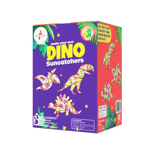Image of Kalakaram Mini DIY Dinosaur Suncatcher Making Craft Kit | DIY on the go | Perfect for Gifting | Birthday Gifting | Return Gift for Parties | Kids Aged 4,5,6,7