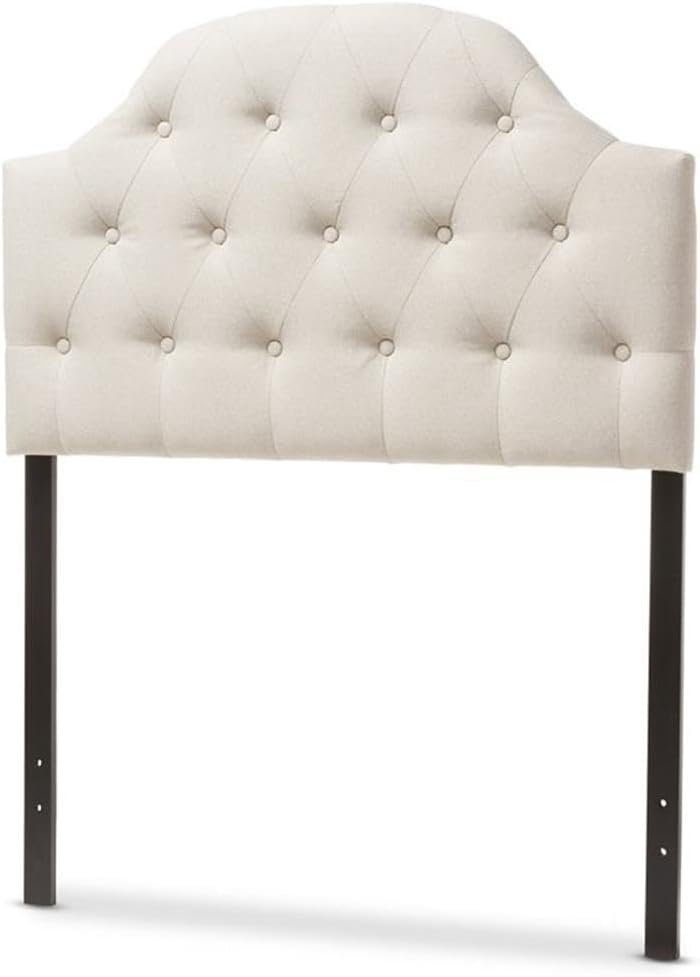 BOWERY HILL Faux Leather Upholstered Twin Headboard, 23.6" H x 38.81" W x 2.54" D, Light Beige Polyester Fabric, Button-Tufted Design, Adjustable Legs, Modern Bedroom Décor