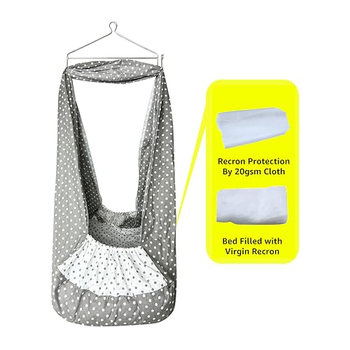 Image of beetot Baby Cradle Set Swing /Jhula (Thottil Cloth, Palna, Dolna) | Hanging Cradle with Removable Bed, Mosquito Net, Spring, Triangle Hanger | Up to 15 kg | 0-2 Years | PRE-Print MELANCHI DOT-15983
