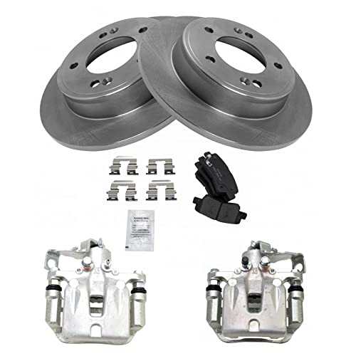 Image of TRQ Rear Ceramic Brake Pad and Rotor Set Includes Calipers | For 13-16 Hyundai Elantra GT 12-15 Veloster 14-17 Kia Forte 2018 with 15 Inch Wheels 14-18 Forte5 14-16 Forte Koup