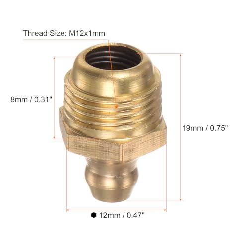 Image of HARFINGTON 15pcs Brass Straight Grease Fitting M12x1mm Metric Thread Hydraulic Grease Nipple Accessories for Car