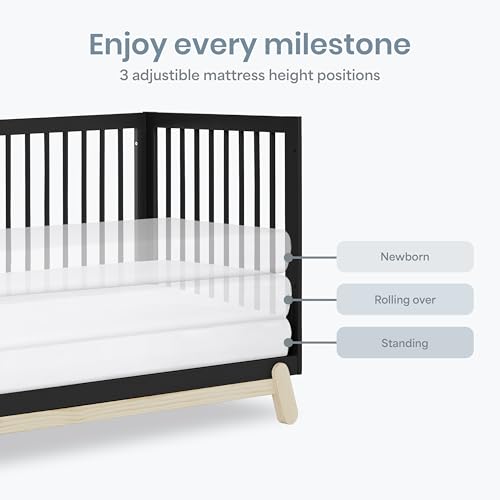 Image of Dream On Me Hygge 5-in-1 Convertible Full-Size Baby Crib in Matte Black Vintage, GreenGuard Gold & BSA, Converts to Toddler, Day & Full-Size Bed, Adjustable Mattress Heights, Modern Nursery