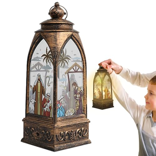 Weihnachtskrippe mit Laterne, Vintage-Laterne mit Glitzer,...