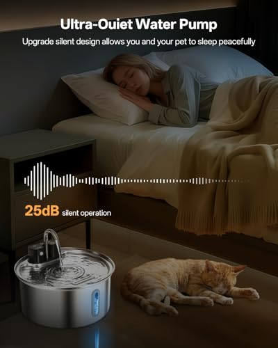 Image of Wireless Cat Fountain - Drinking Fountain for Cats Stainless Steel - Cat Fountain with Motion Sensor and 45 Days Battery - Water Fountain for Cats with Filter and 3.2 Litre Water Tank