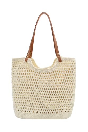 Image of TeeYee Boho Crochet Summer Handbag Handmade Cotton Rope Knit Shoulder Bags for Women Bohemia Tote for Travel