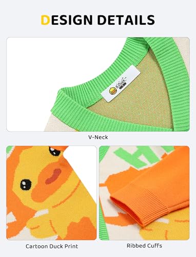 B.Duck Girls Boys Knit Cardigan Sweaters Cute Cartoon Duck Long Sleeve V Neck Button Down Clothes for Kids (3-12 Years)4