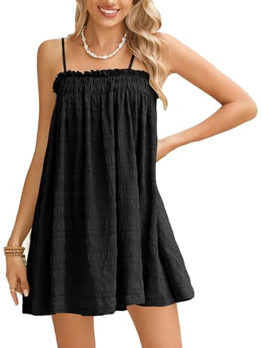 Image of MakeMeChic Women's Babydoll Dress Sleeveless Swing Shirred Mini Dresses | Beach, Summer, Sundress, Ruffle, Casual Dress, Flowy Dress