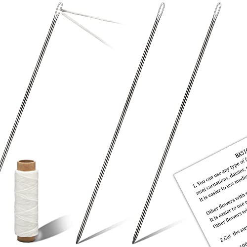 Juinte 4 Pieces Long Lei Making Needle Kit 12 Inch Large Eye Twine Sewing Needle Making Instructions for DIY Hawaiian Malay Upholstery Thailand Flowers Wreath Sewing Accessory