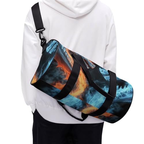 Sac de sport cylindrique imprimé dragons de glace et de feu