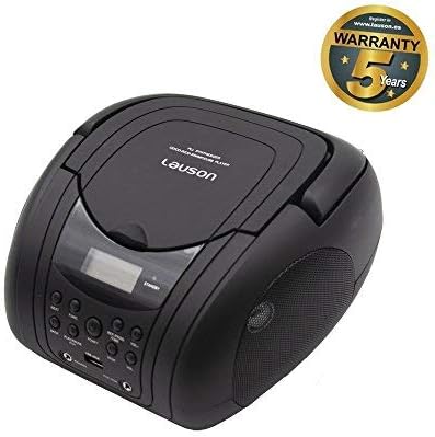 Lauson CP741 CD Player | Digital Boombox with FM Radio and Speakers | MP3 player with USB Port and Headphone AUX Jack | Portable Stereo Player, LCD Screen (Black)