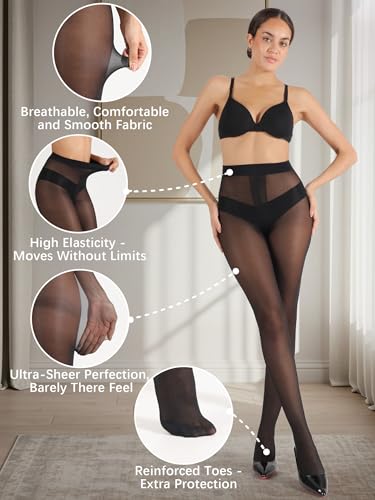 SUREPOCH Backseam Sheer Pantyhose for Women T - Crotch Tights Control Top Nylon Black Stockings with Design Reinforced Toe4