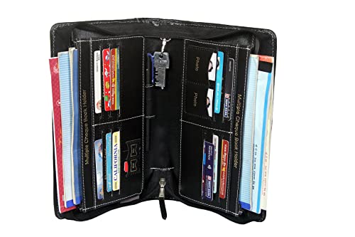 Image of Sukeshcraft Cheque Book Holder for 8 Cheque Books | Multi-Pocket Rexine Organizer I Locker Key Holder | Handy 6.25 x 10.80 x 1.80 inch. Size (Rexine - Black)