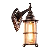 Rustic Outdoor Wall Light, Golden Bronze Exterior Wall Sconces Fixture with Amber Glass Shade, Industrial Lantern Porch Lighting Waterproof Retro Farmhouse Lamp 1 Pack