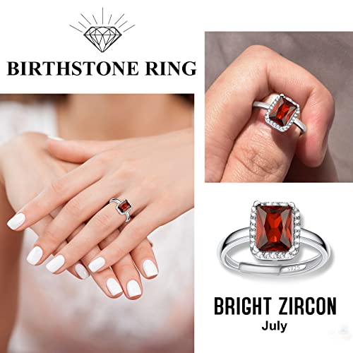 Bestyle BTR27047B-7 925 Sterling Silver Love Square Cut Gemstone Shiny Cubic Zirconia Rings, Brilliant Created July Ruby Cz Birthstone Rings thumb #2