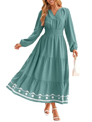 Simplee Womens Long Sleeve Fall Long Dress Formal Graduation Elastic