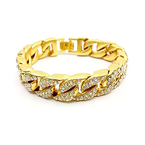 Mens Womens Cuban Link Bracelet Hip Hop Bracelet Stainless Steel Chain Bracelet Iced Out Curb Cuban 18k Gold Plated Bracelet With Clear Rhinestones4