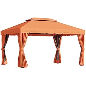 Outsunny Tuinpaviljoen, paviljoen, tuintent, feesttent met 4 zijwanden, weerbestendig, aluminium polyester, oranje, 3,9 x 2,9 x 2,7 m