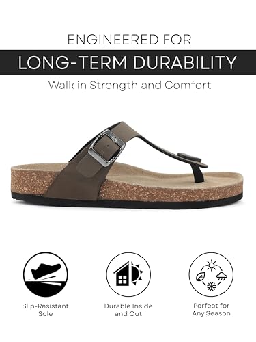 Image of HF JOURNEY Women's Cork Footbed Thong Sandal,Slip On Entry,(Size 36-41) PU, Casual Lounging Slipper, EVA Sole, Flat Heel, Anna Carina 2.0
