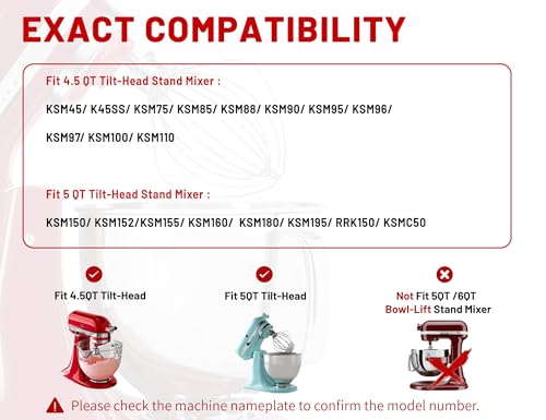 Image of K45WW 6 Wire Whip for 4.5 5 QT KitchenAid Tilt-Head Stand Mixer,Whisk Attachment Fits Kitchen Aid, Compatible with Kitchen Aid Accessories K45,K45SS,KSM90,KSM110,KSM150 (Dishwasher Safe)