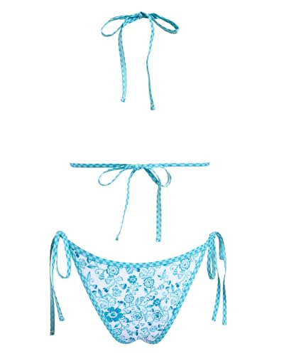 Image of Women's Triangle Bikini Set String Swimsuit Print Tie Smocked Ruched Two Piece Bathing Suit
