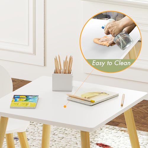 Image of UTEX Wooden Toddler Table and Chair Set, Round-Back Design, White | Kids Table and Chairs, Smooth Rounded Edges, Solid Wood Legs, Water-based paint for Nursery