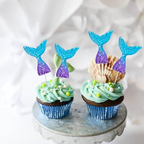 Ephlyn EPH-2022-165-2 24Pcs Mermaid Tails Cupcake Toppers Acrylic Mini Wrappers Mermaid Tail Figurines Cake Decorations thumb #6
