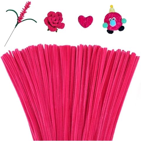 Mnuizu 200pcs Pipe Cleaners,Pipe Cleaners Chenille Stems for Craft, Fuzzy Sticks Christmas Craft Supplies for DIY Art & Creative Crafts Decorations（Deep Pink） Cover