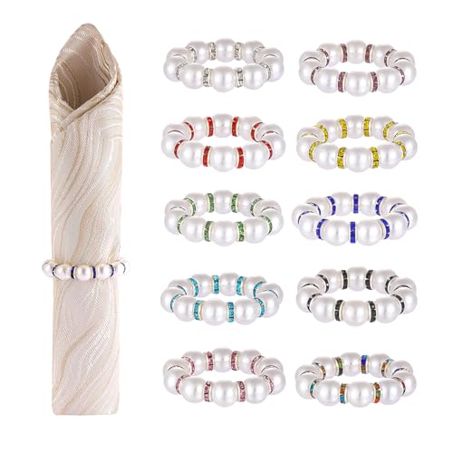 KASESSS Lot de 10 Rond De Serviette De Table en Perles, Rond De Serviette éLastiques ColoréS en Strass pour Mariages, FêTes, NoëL Anniversaires Et DîNers De Famille...