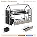DICTAC Bunk Bed Twin Over Twin with Storage Drawers and Globe String Lights House Shaped Low Bunk Bed with Montessori Bookshelf Metal bunk Beds for Kids with Ladder and Guardrail,Space Saving, Black