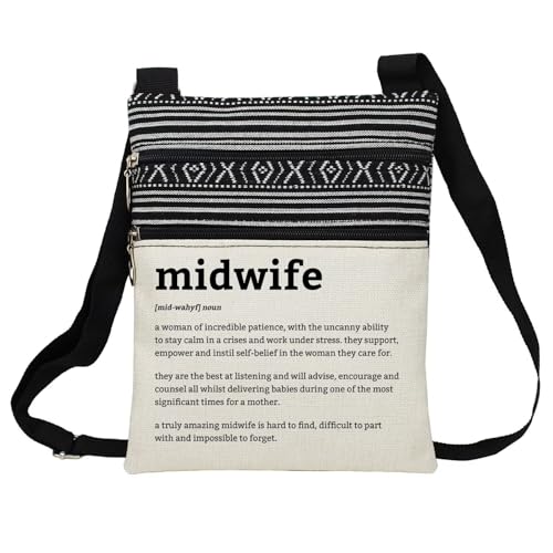 Midwife Definition Messenger Bag Small Ethnic Pattern Printed Adjustable Strap Crossbody Zipper Bag Phone Bag Wallet Shoulder Handbag Appreciation Present for Midwife Women