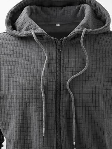 Men's Fashion Lightweight Drawstring Hoodie Full Zipper Long Sleeve Sweatshirt Casual Waffle Jackets Coat2