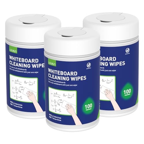 Loukin Whiteboard Cleaning Wipes Dry Erase Board Cleaning Wipes Non-toxic Whiteboard Wipes 100 Wipes per Canister 3 Pack