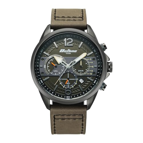 Image of Titan Octane Cred Analog with Green Dial Grey Leather Strap Watch for Men - 90238KL01