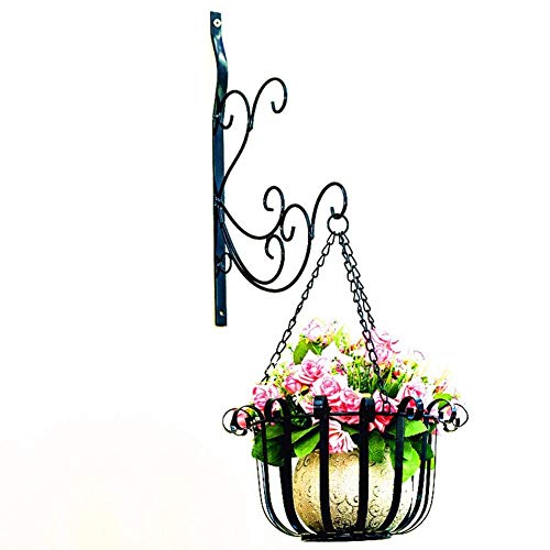 Meetgre Porte Plante Mural Metal Forgé pour Extérieur et Intérieur, Pot Suspendu Plante Crochet de Fleur, Décoration Fer Forgé pour Jardin, 40 x 24,5 CM, Noir