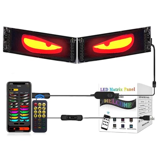 2PCS Devil Eyes Lights for Cars,Programmable Scrolling LED Display USB,Suitable for Windows of Cars and To Medium-Sized Trucks for Truck Windshield with Remote and Bluetooth APP Control