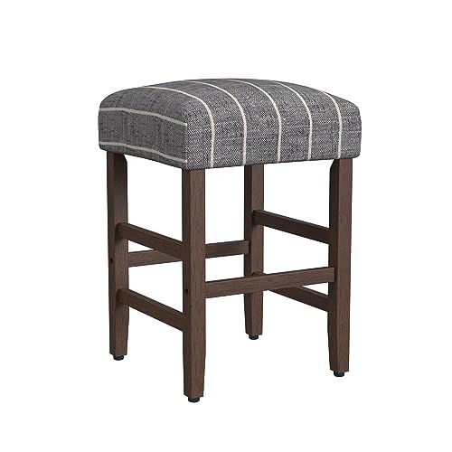 Image of HomePop Open-Back Counter Stool, 24-Inch, Midnight Gray Stripe