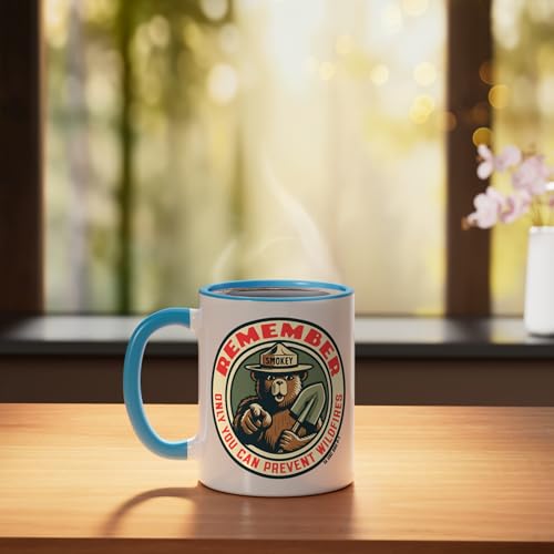 Taza cerámica vintage Smokey Bear 11 onzas azul/blanco miniatura 3