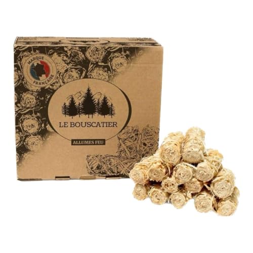 Allume-feu écologique en Laine et Cire de Bois 100% naturels pour cheminée poêle cuisinière Barbecue brasero et feu de Camps. 60 à 70 allumes-feu sans Odeur. Gros Calibre qualité Premium