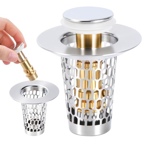 Bathroom Sink Drain Stoppers with Hair Catcher for 1.15-1.3 in,Universal Pop Up Filter Stainless Steel Sink Drain Stopper Anteecana