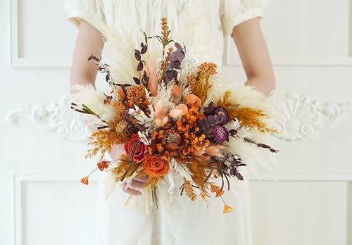 Bouquet rústico boho beige y naranja para boda