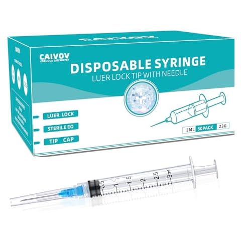50 Pack 3ml Syringe with Needle, Disposable Syringes with Needle 23G, 1.0 Inch, Luer Lock Syringes, Syringe for Liquid, Individually Sterilized Wrapped (3 ML, 50 Pack) Cover