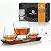 Grimm & Brothers : Whisky Karaffe 850ML Kristallglas mit Holz Gestell - 2 Whisky Gläser - Holz Gestell - Whiskey Set - Whisky Decanter - elegante Kristall Karaffe - Geschenk Mann - Karaffen set