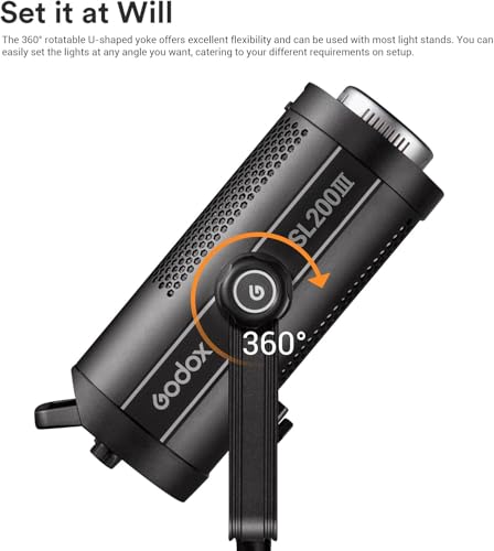 Image of Godox SL200III 215W Daylight LED Video Light - 95600 Lux@1M 5600K, CRI 96+ 8 FX Effects, Silent Mode, App Control High-Power Bowens Mount Studio LED Light for Filming & Video Recording