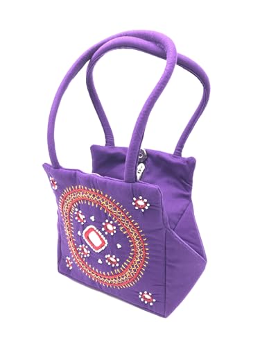 Image of srishopify handicrafts Eco Friendly Top Handle MINI Bags For Women Fabric Traditional Design Small Hand Bag Ladies Woman Birthday Gift Item Mothers Day Sister Wife Female 8 Inch Multicolor